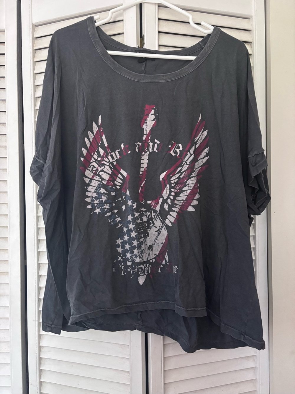Topshop Charcoal Long Sleeve Tee with Red & White Eagle Graphic
